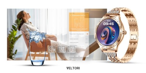 VELTORI Smartwatch Damski VELTORI VT350-1 Bransoleta Różowe Złoto