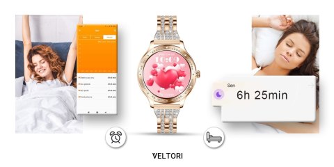 VELTORI Smartwatch Damski VELTORI VT350-1 Bransoleta Różowe Złoto