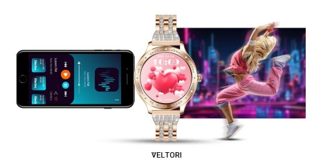 VELTORI Smartwatch Damski VELTORI VT350-1 Bransoleta Różowe Złoto