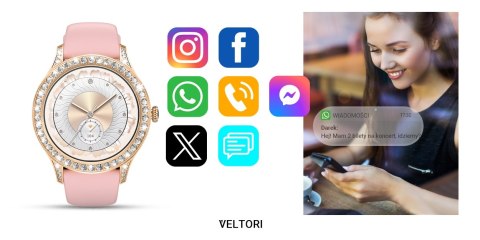 VELTORI Smartwatch Damski VELTORI VT360-1 Różowy Pasek Silikonowy