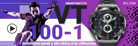 VELTORI Smartwatch VELTORI VT100-1 + Czarny Pasek Silikonowy + Czarny Eko Skóra