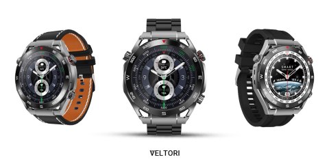 VELTORI Smartwatch VELTORI VT100-1 + Czarny Pasek Silikonowy + Czarny Eko Skóra
