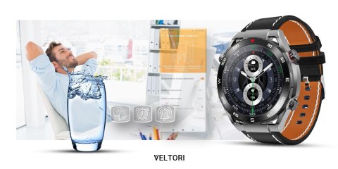 VELTORI Smartwatch VELTORI VT100-1 + Czarny Pasek Silikonowy + Czarny Eko Skóra