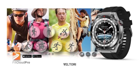 VELTORI Smartwatch VELTORI VT100-1 + Czarny Pasek Silikonowy + Czarny Eko Skóra