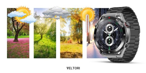VELTORI Smartwatch VELTORI VT100-1 + Czarny Pasek Silikonowy + Czarny Eko Skóra