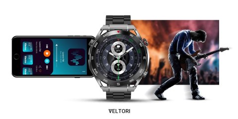 VELTORI Smartwatch VELTORI VT100-1 + Czarny Pasek Silikonowy + Czarny Eko Skóra