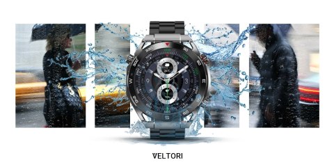 VELTORI Smartwatch VELTORI VT100-1 + Czarny Pasek Silikonowy + Czarny Eko Skóra