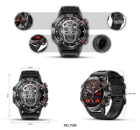 VELTORI Smartwatch VELTORI VT120-1 Czarny Pasek Silikonowy