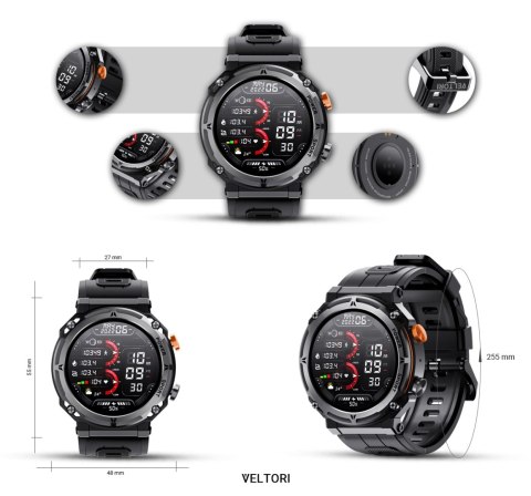 VELTORI Smartwatch VELTORI VT130-1 Czarny Pasek Silikonowy