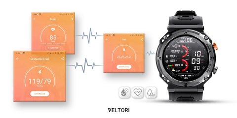 VELTORI Smartwatch VELTORI VT130-1 Czarny Pasek Silikonowy
