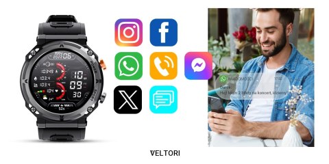 VELTORI Smartwatch VELTORI VT130-1 Czarny Pasek Silikonowy