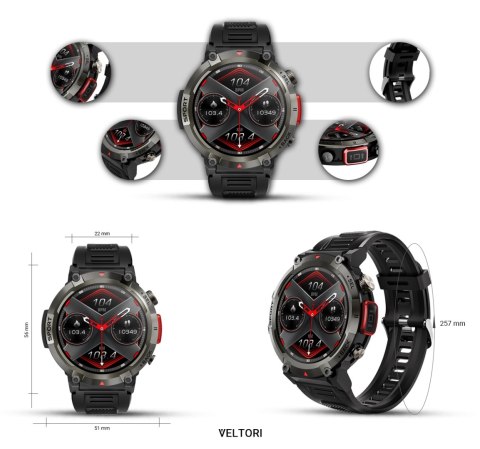 VELTORI Smartwatch VELTORI VT140-1 Czarny Pasek Silikonowy