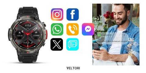 VELTORI Smartwatch VELTORI VT140-1 Czarny Pasek Silikonowy