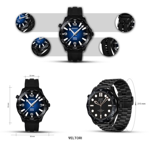 VELTORI Smartwatch VELTORI VT150-1 Czarny Pasek Silikonowy + Czarna Bransoleta