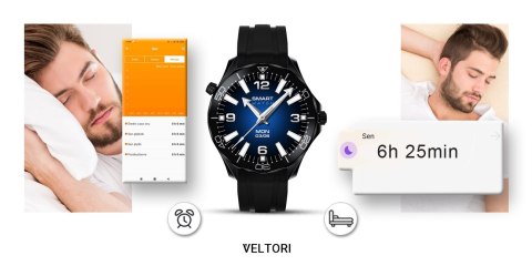 VELTORI Smartwatch VELTORI VT150-1 Czarny Pasek Silikonowy + Czarna Bransoleta