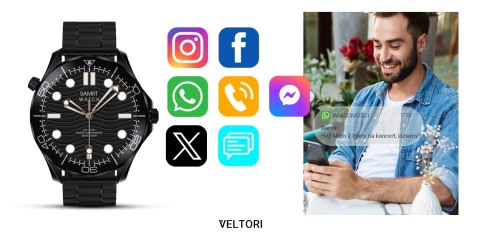 VELTORI Smartwatch VELTORI VT150-1 Czarny Pasek Silikonowy + Czarna Bransoleta