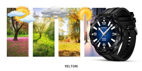 VELTORI Smartwatch VELTORI VT150-1 Czarny Pasek Silikonowy + Czarna Bransoleta