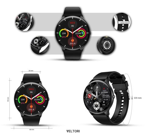 VELTORI Smartwatch VELTORI VT160-1 Czarny Pasek Silikonowy