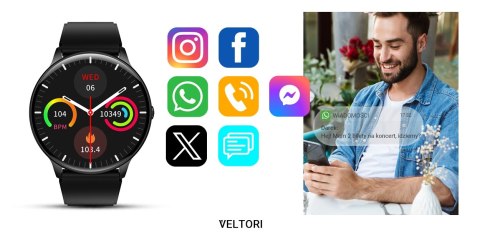 VELTORI Smartwatch VELTORI VT160-1 Czarny Pasek Silikonowy