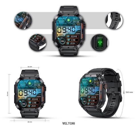 VELTORI Smartwatch VELTORI VT200-1 Czarny Pasek Silikonowy