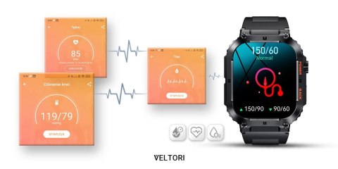 VELTORI Smartwatch VELTORI VT200-1 Czarny Pasek Silikonowy