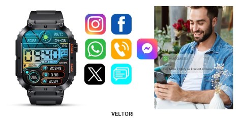 VELTORI Smartwatch VELTORI VT200-1 Czarny Pasek Silikonowy