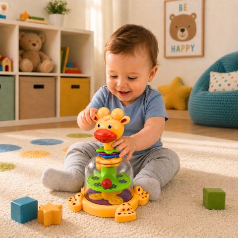 Interaktywny Bączek Spinner Żyrafa Z Wirującymi Kulkami Dla Niemowląt LEAN TOYS
