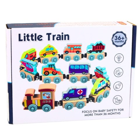 Pociąg Ze Zwierzętami Drewniany Magnetyczny Edukacyjny Lokomotywa Wagony LEAN TOYS