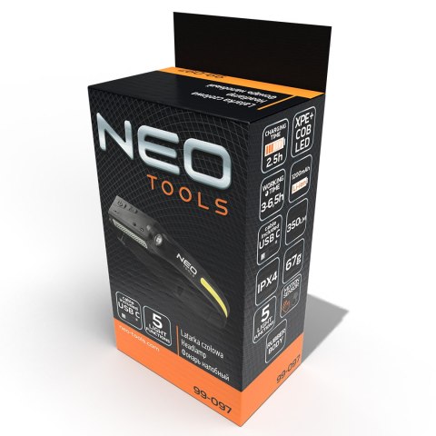 Latarka czołowa akumulatorowa LED belt 2 w 1 NEO TOOLS