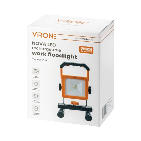 NOVA LED 9W, naświetlacz przenośny z akumulatorem, 700lm, IP54, 4000K, 1800mAh Orno