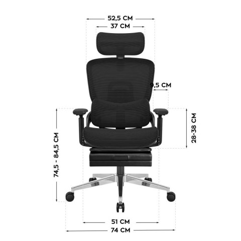 Fotel ergonomiczny z podnóżkiem Expert 9.3 Black