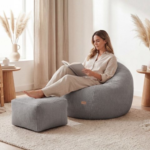 Fotel pufa sztruksowa z podnóżkiem Comfy 3.0 Grey