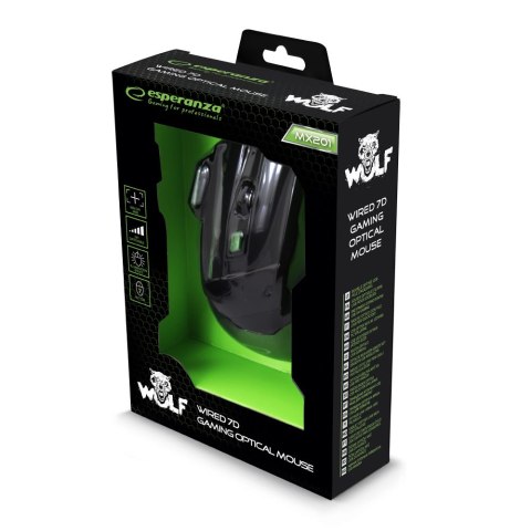 EGM201G Mysz przewodowa dla graczy 7D optyczna USB MX201 Wolf zielona Esperanza