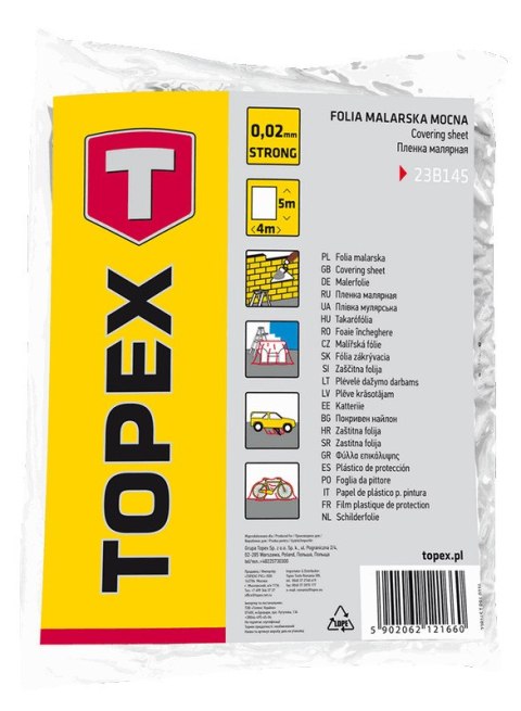 Folia malarska LDPE, 0.02 mm, 4 x 5 m TOPEX