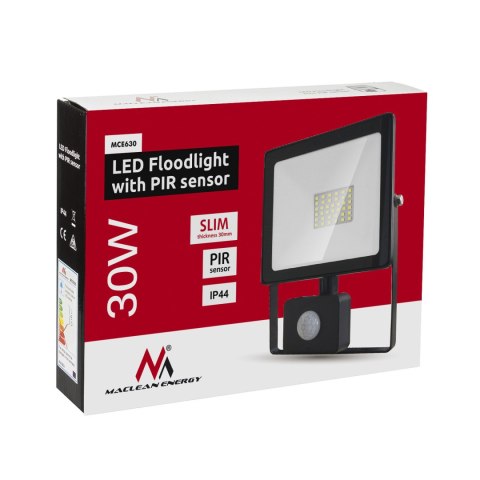 Naświetlacz LED z czujnikiem ruchu Maclean, slim 30W, 2400lm, barwa neutralna biała (4000K), IP44, MCE630 NW PIR Maclean
