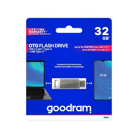 Pendrive Goodram USB + USB C 32GB srebrny Goodram