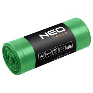 Worki na odpady 200 L, zielone z taśmą, 40 mic, 10 szt. NEO TOOLS