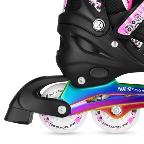 NH10905 4w1 ŁYŻWOROLKI LED RÓŻOWE Z WYM. PŁOZĄ HOKEJOWĄ RAINBOW ROZM. L(39-42) NILS EXTREME