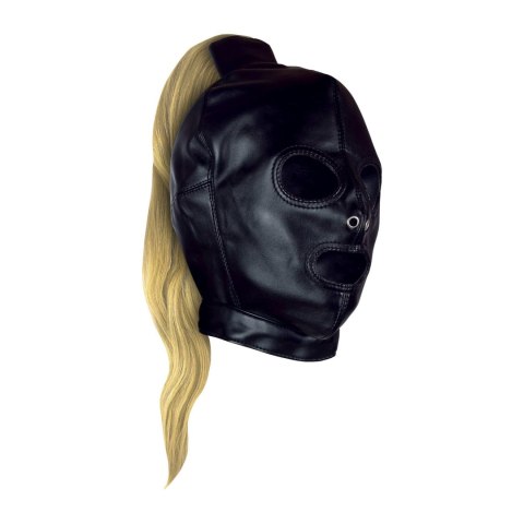 Maska BDSM z blond kucykiem Ouch! czarna 55 cm