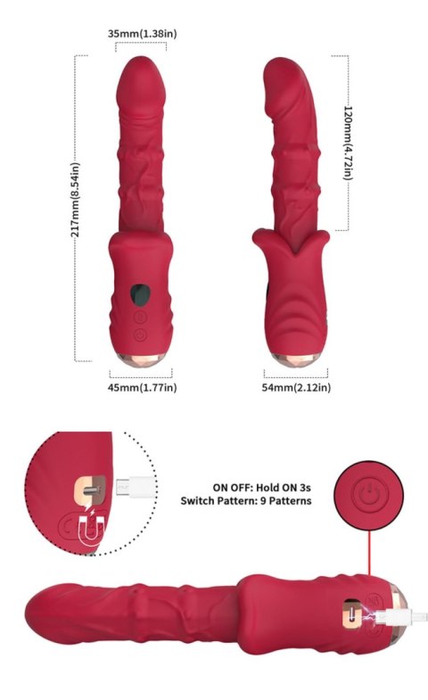 Wibrator punktu G czerwony realistyczny 9 wibracji B Series Joy USB 22 cm