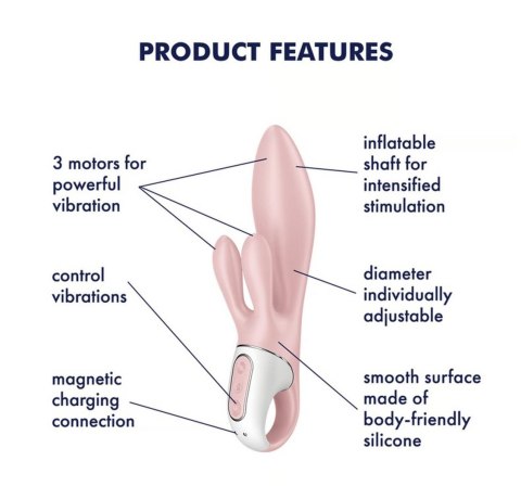 Wibrator króliczek nadmuchiwany Satisfyer Air Pump Bunny 3 różowy USB