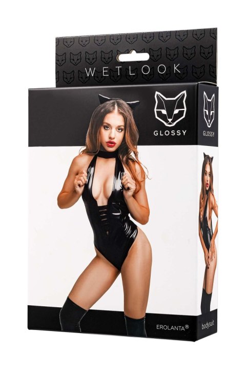 Body wetlook Glossy Kitti z kocimi uszami czarne S