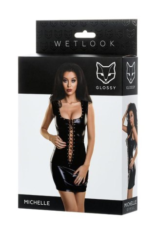 Błyszcząca sukienka wetlook z ćwiekami i sznurowaniem Glossy czarna XL