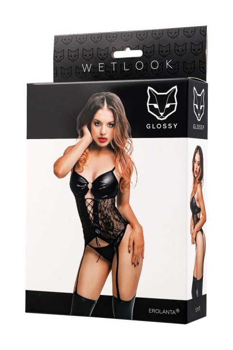 Komplet bielizny Glossy Miriam wetlook czarny L