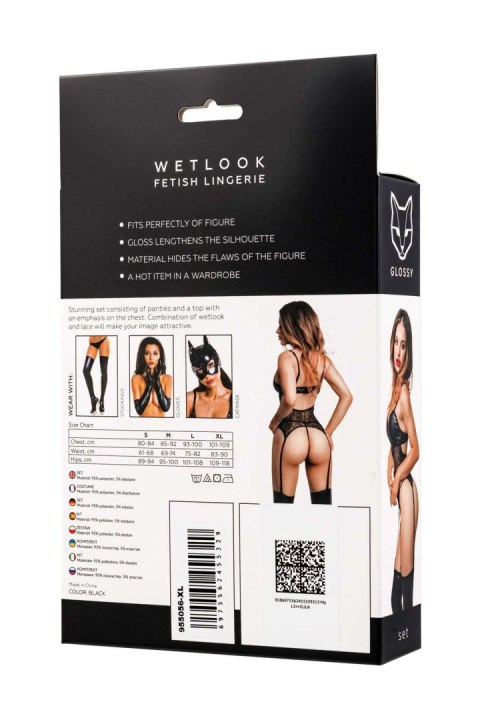Komplet bielizny Glossy Miriam wetlook czarny L
