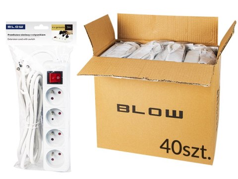 98-535# Przedłużacz sieciowy pr-470wsp 4-gniazda z uziemieniem+wyłącznik 3m biały 3x1,5mm opakowanie Blow