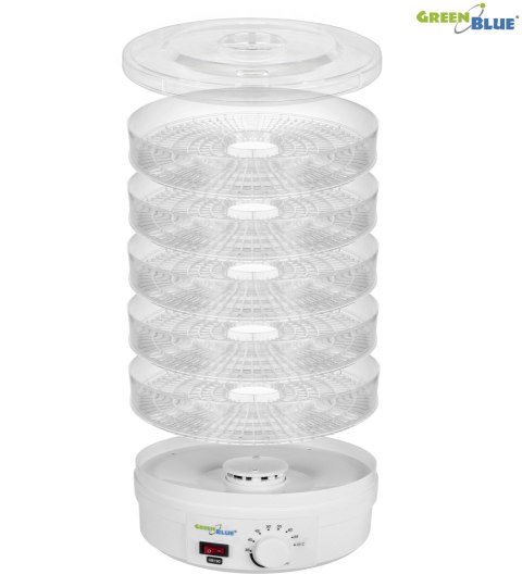 Suszarka do grzybów, warzyw i owoców GreenBlue, moc 250W - bardzo cicha, wysokie sito 3,5cm, szeroka 32cm, GB190 GreenBlue