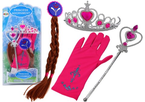 Zestaw Akcesoriów Małej Księżniczki Różdżka Rękawiczka Korona Warkocze LEAN TOYS