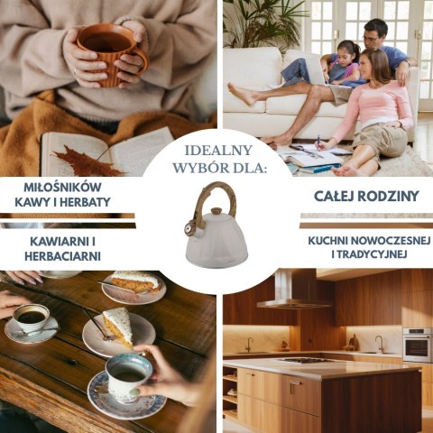 Czajnik z gwizdkiem, 2 l, kolor kremowy, stal nierdzewna KINGHoff