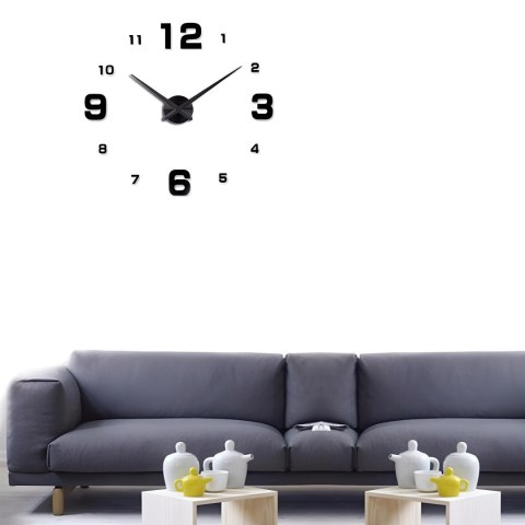 Zegar ścienny 3d nowoczesny przyklejany na ścianę czarny xxl 130 cm -czarny o639 RTO
